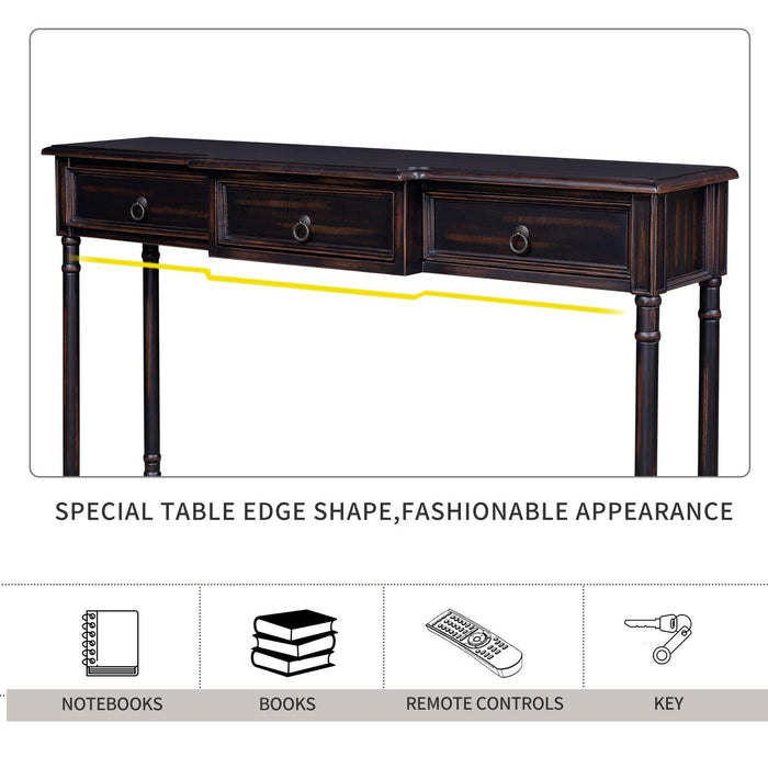 Console Table Sofa Table with Drawers for Entryway with Projecting Drawers and Long Shelf (Espresso)