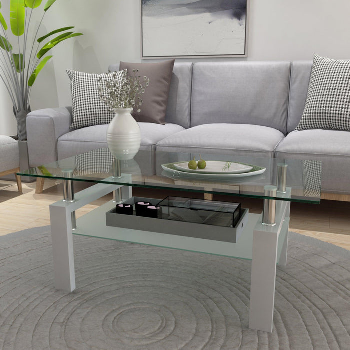 White Coffee Table, Clear Coffee Table，Modern Side Center Tables for Living Room， Living Room Furniture