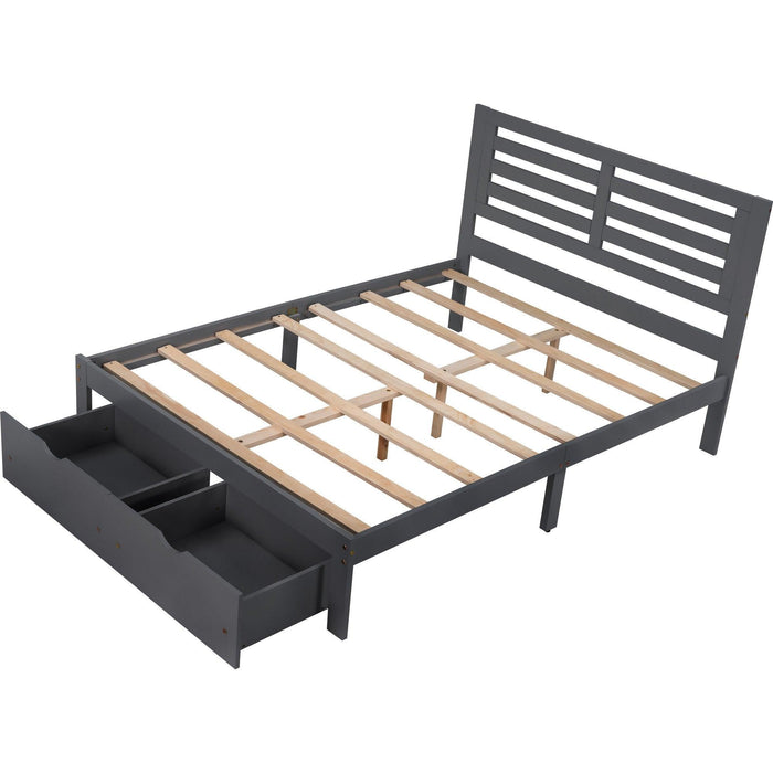 Full Size Platform Bed with Drawers, Gray