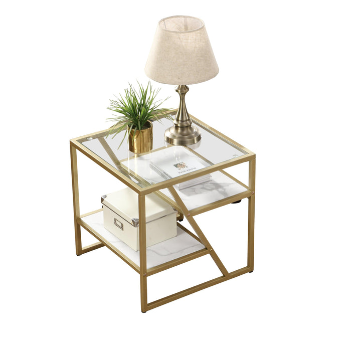 lden Side Table, End Table withStorage Shelf, Tempered Glass Coffee Table with Metal Frame for Living Room&Bed Room,