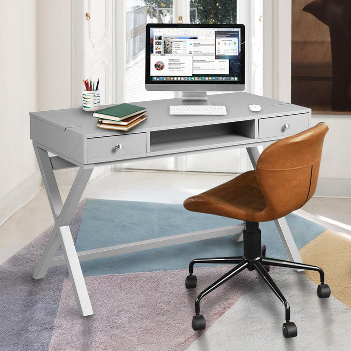 Lift Desk with 2 DrawerStorage, Computer Desk with Lift Table Top, Adjustable Height Table for Home Office, Living Room,grey