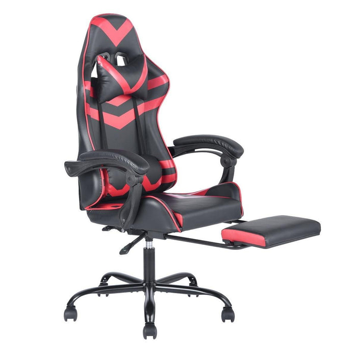 Gaming Office High Back Computer Leather Desk Mesh Ergonomic 180 Degrees Adjustable Swivel Task Chair with Headrest and Lumbar Support, & Footrest , Red