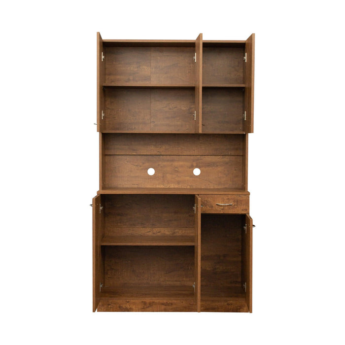 70.87" Tall Wardrobe& Kitchen Cabinet, with 6-Doors, 1-Open Shelves and 1-Drawer for bedroom,Walnut