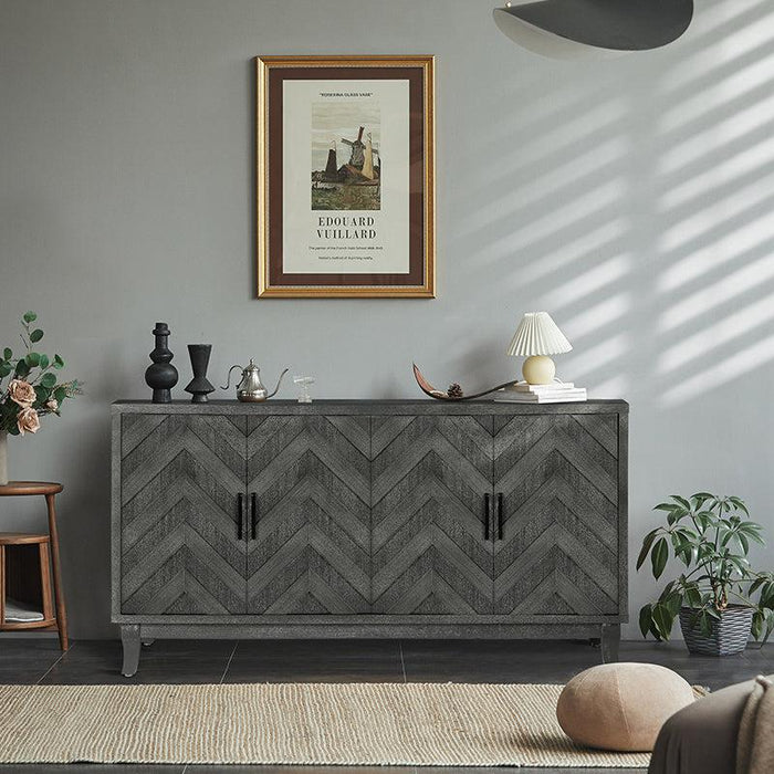 AccentStorage  4 Door Wooden Cabinets,Antique Dark Grey Colour  Wood Cabinet Vintage Style Sideboard for Living Room Dining Room Bedroom