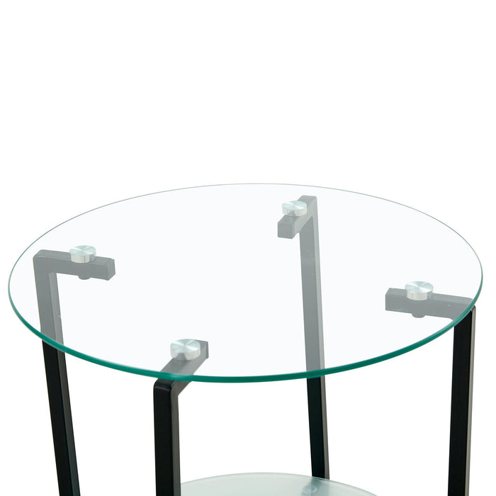 2-layer Tempered Glass End Table, Round Coffee Table for Bedroom Living Room Office