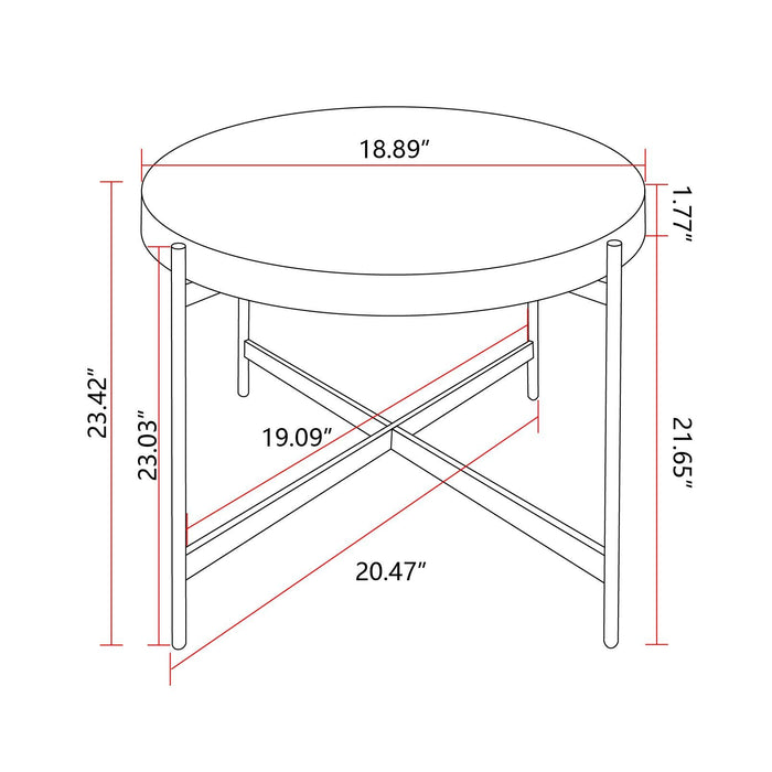 Modern  Thread Design Round Coffee Table ,  MDF  Table Top with Cross Legs Metal Base(Two-piece Set)