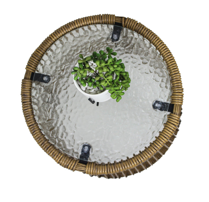 3 PCS Outdoor Patio Balcony Natural Color Wicker Chair Set with Beige Cushion and Round Tempered Glass Table(New)