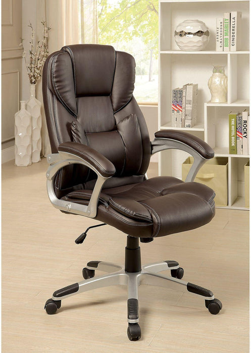 ComfortableModern Contemporary Office Chair Upholstered 1pc Comfort Adjustable Chair Relax Office Chair Work Brown Leatherette Padded Armrests