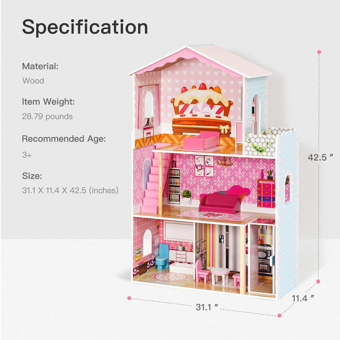 Dreamy Wooden Dollhouse, Gift for kids