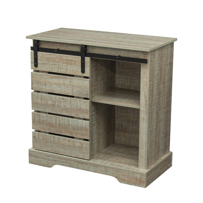 Side Cabinet Buffet Sideboard with Sliding Barn Door and Interior Shelves, Gray