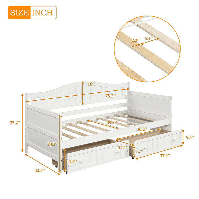 Twin Wooden Daybed with 2 drawers, Sofa Bed for Bedroom Living Room,No Box Spring Needed,White