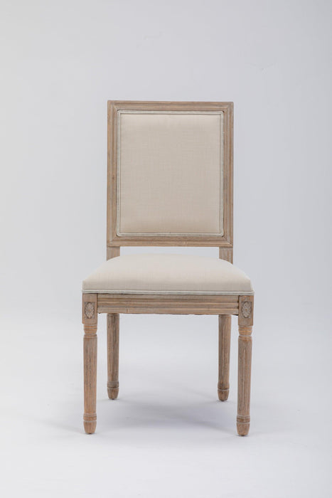 French Style Solid Wood Frame Linen Fabric Antique Painting Dining Chair ,Seat of 2,Cream