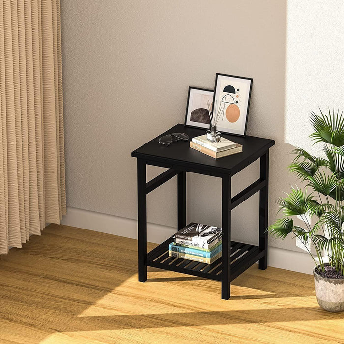 Nightstand, End Table, Bamboo Night Stand Bedside Table, Side Table for Bedroom Living Room Lounge, Space Saving, Easy to Assemble, NS-537 ( Black)