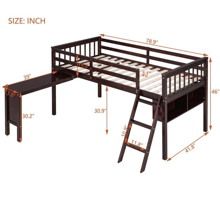 Twin Size Loft Bed With Removable Desk and Cabinet, Espresso