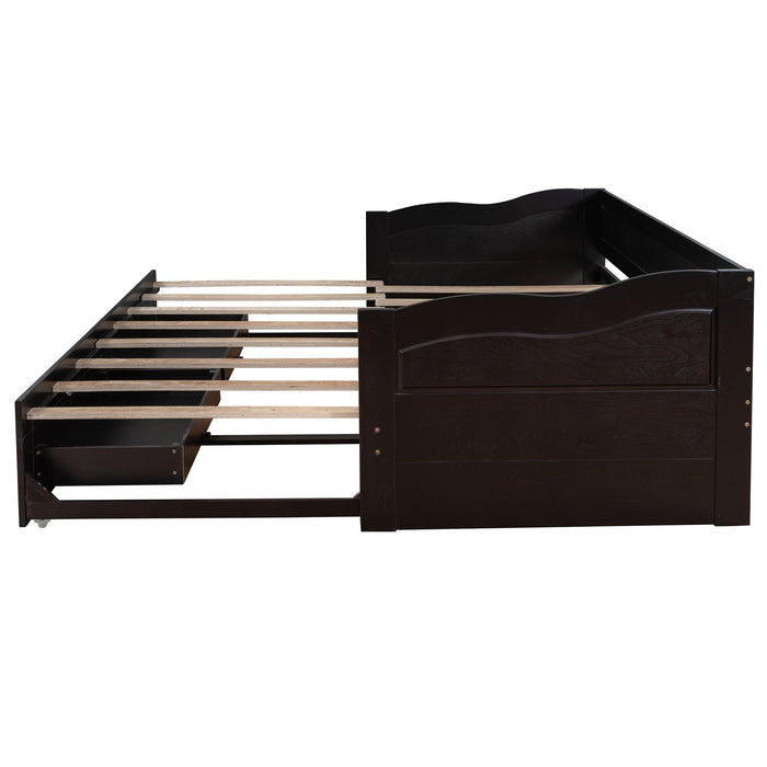 Wooden Daybed with Trundle Bed and TwoStorage Drawers , Extendable Bed Daybed,Sofa Bed with Two Drawers, Espresso