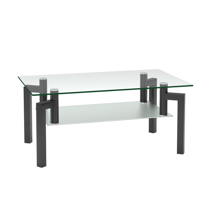 Rectangle Black Glass Coffee Table, Clear Coffee Table，Modern Side Center Tables for Living Room， Living Room Furniture