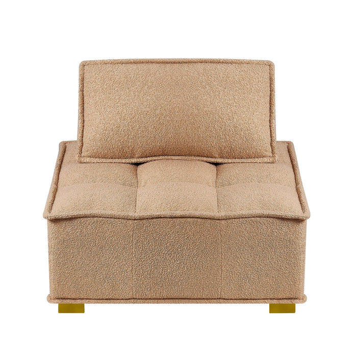 Lazy sofa ottoman with ld wooden legs teddy fabric (Khaki)