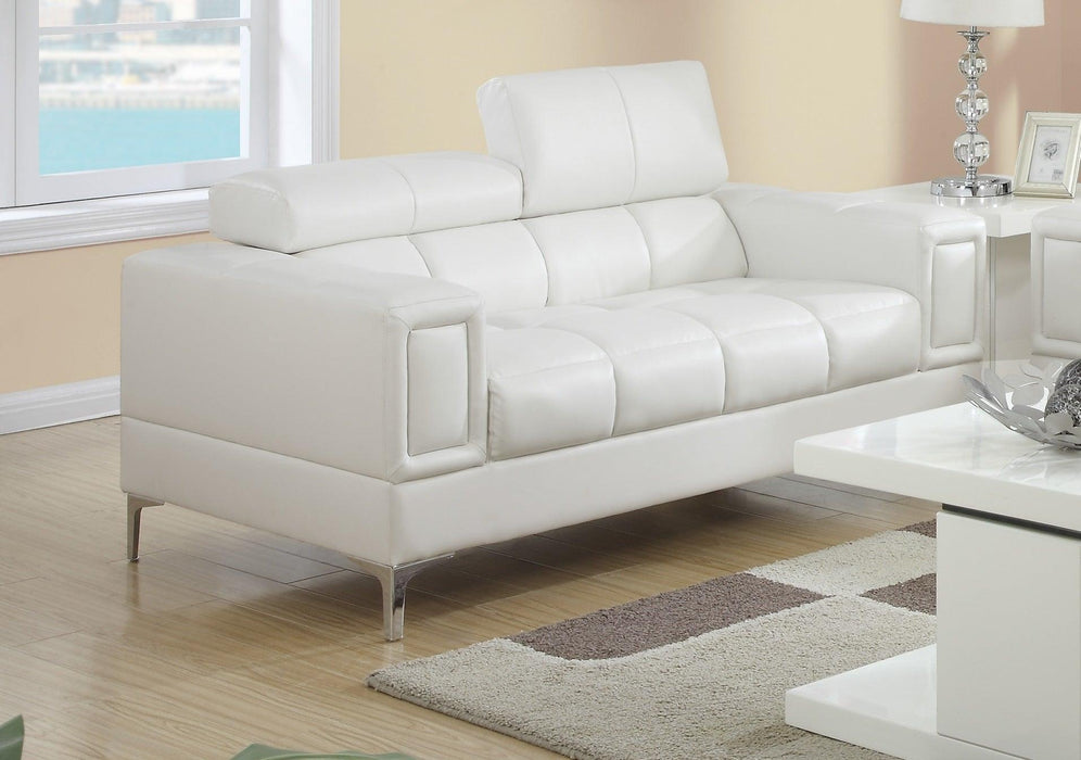 White Faux Leather Living Room 2pc Sofa set Sofa And Loveseat Furniture Couch Unique Design Metal Legs Adjustable Headrest