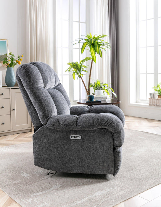 Electric Power Recliner Chairs with USB Charge Port, Electric Reclining Recliner with Upholstered Seat, Overstuffed Reclining Sofa Recliner for Living Room Bedroom (Dark Grey)