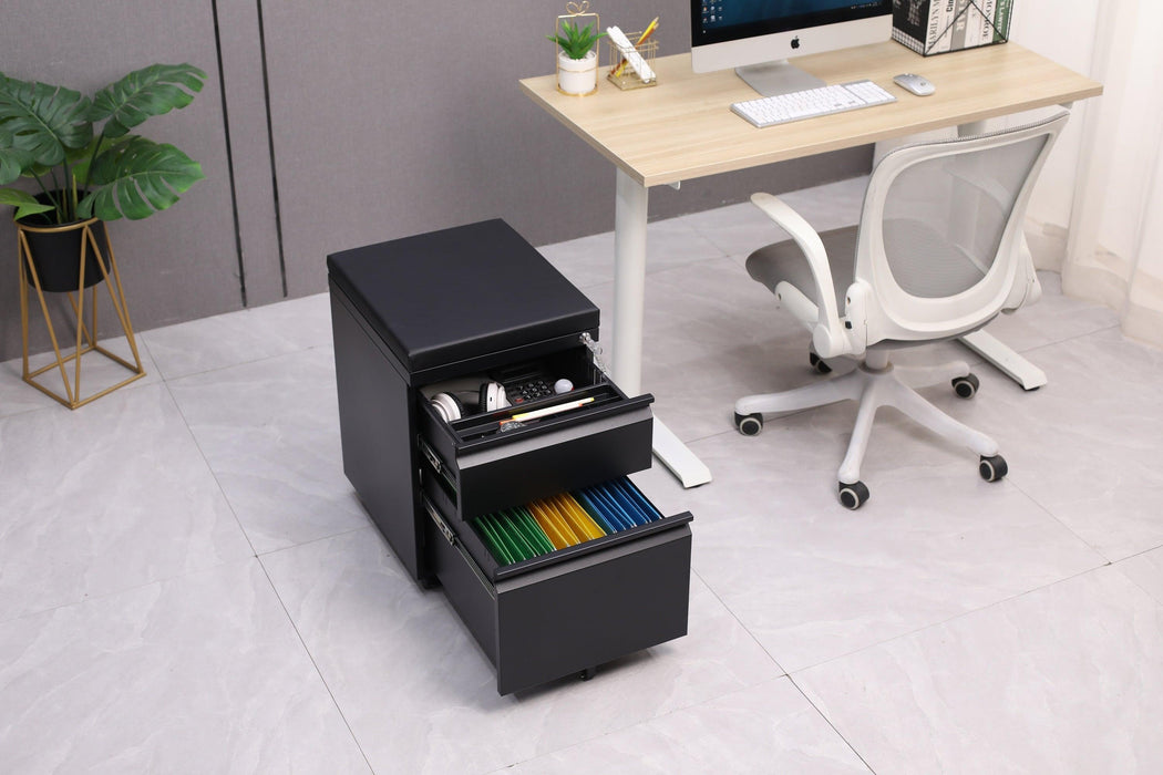 Mobile File Cabinet 2-Drawer Pedestal with Lock forStorage Use for Home Office and Business Enterprise,Legal/Letter Size Black,With 5 Wheels,with Leather cushion