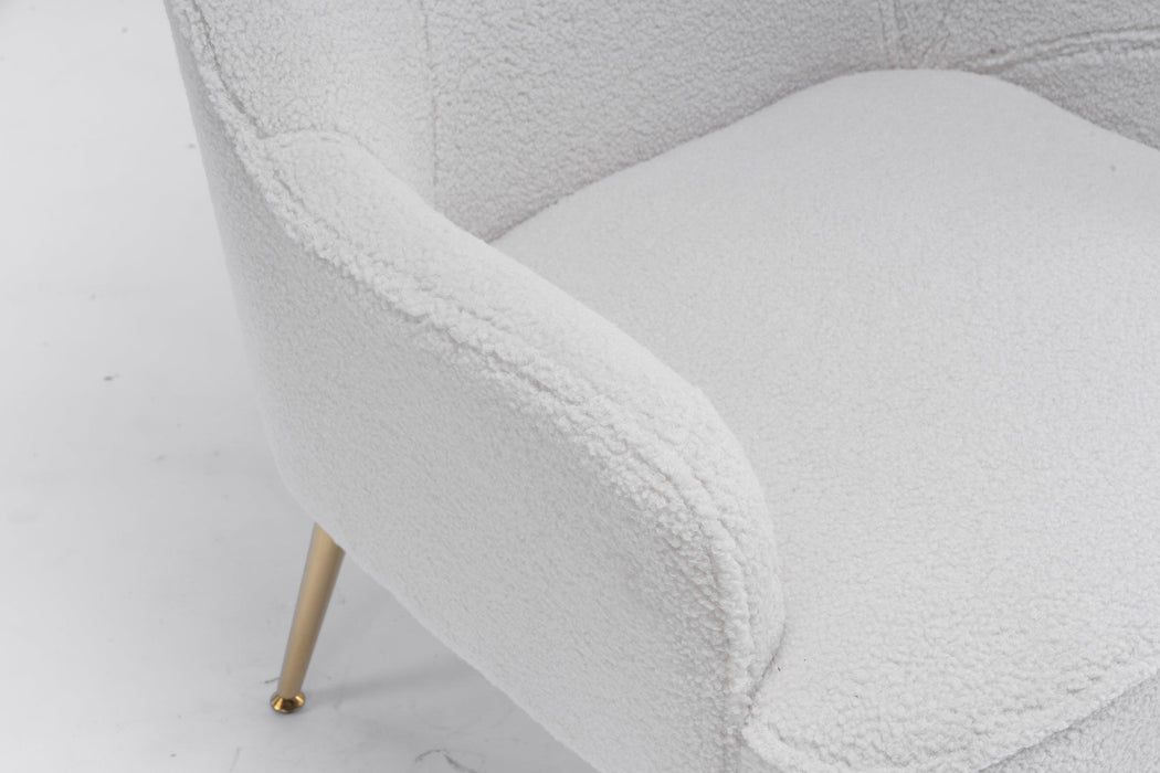 Modern Soft White Teddy fabric Ivory Ergonomics Accent Chair Living Room Chair Bedroom Chair Home Chair With Gold Legs And Adjustable Legs For Indoor Home