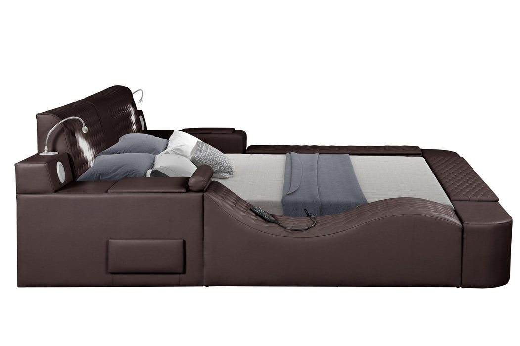 Zoya Smart Multifunctional Queen Size Bed Made with Wood in Brown