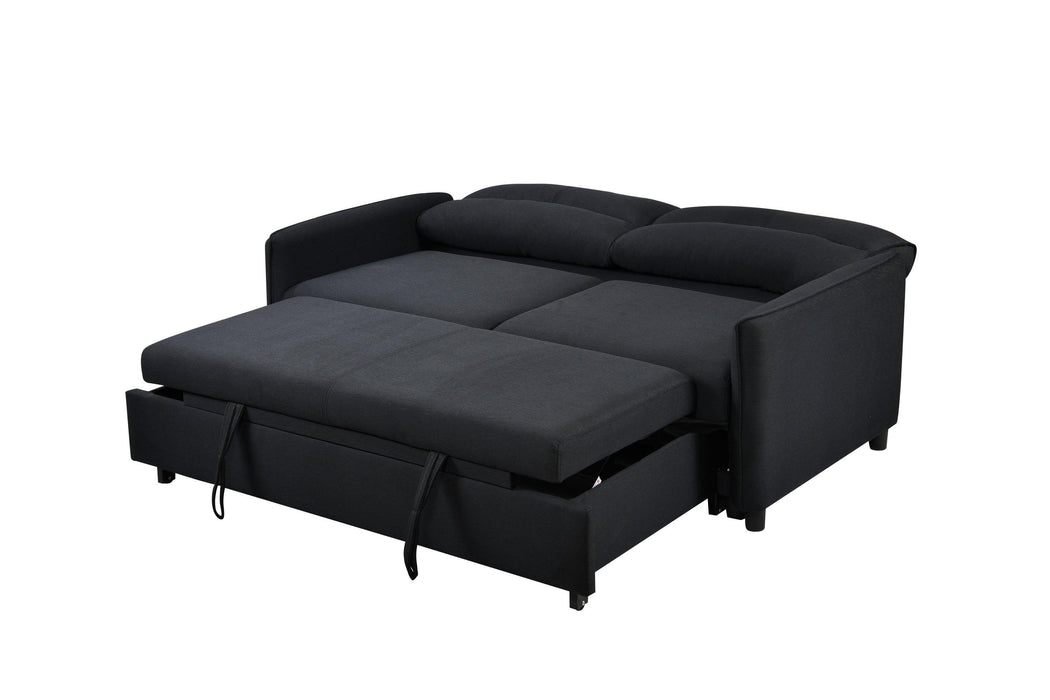 3 in 1 Convertible Sleeper Sofa Bed,Modern Fabric Loveseat Futon Sofa Couch w/Pullout Bed, Small Love Seat Lounge Sofa w/Reclining Backrest, Furniture for Living Room, Black