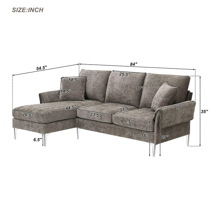 84 " Convertible Sectional Sofa,Modern Chenille L-Shaped Sofa Couch with Reversible Chaise Lounge, Fit for Living Room, Apartment(2 Pillows)