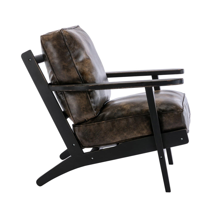 solid wood  black antique painting removable cushion arm chair, mid-century PU leather accent chair