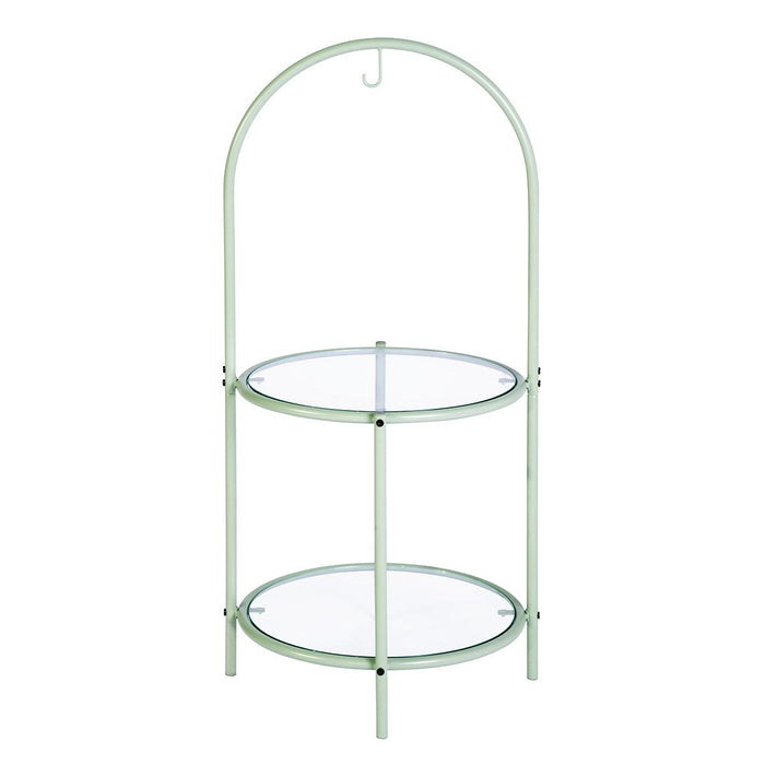 Glass Top End Table withStorage,Round Multi-Tiered Plant Stand - Mint green