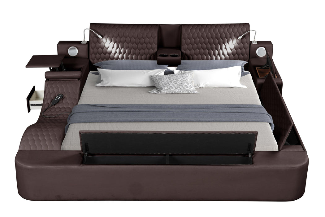 Zoya Smart Multifunctional Queen Size Bed Made with Wood in Brown