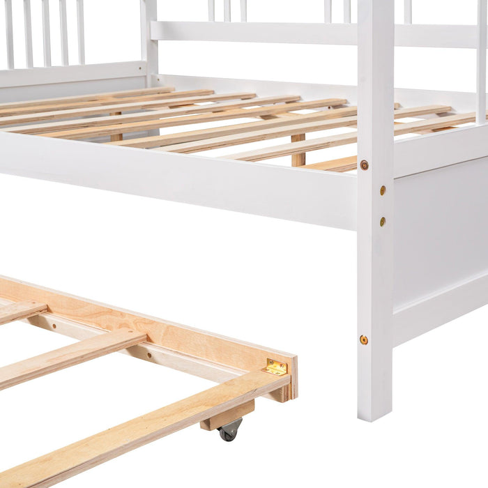 Full Size Daybed Wood Bed with Twin Size Trundle,White