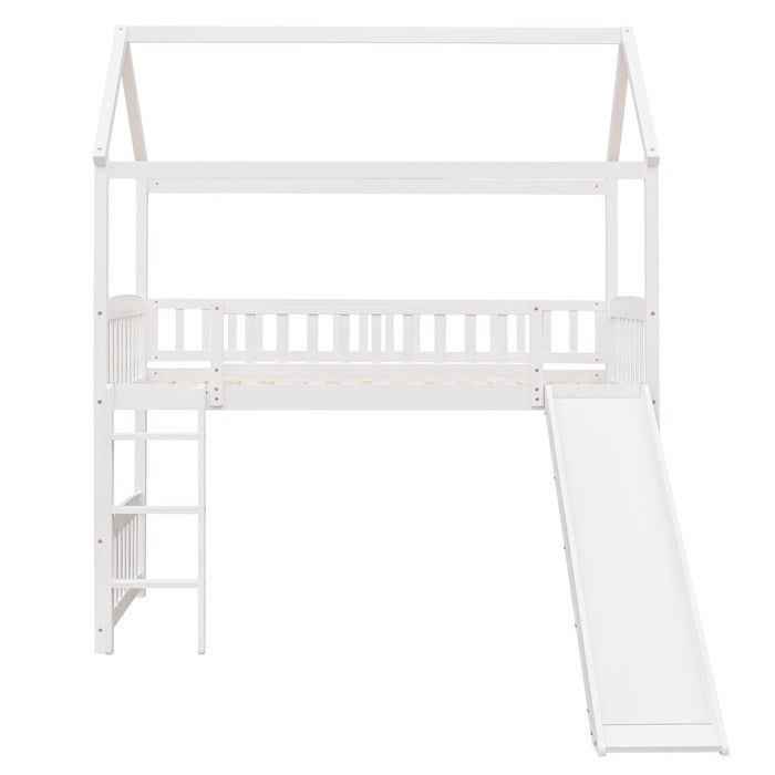 Twin Loft Bed with Slide, House Bed with Slide,White