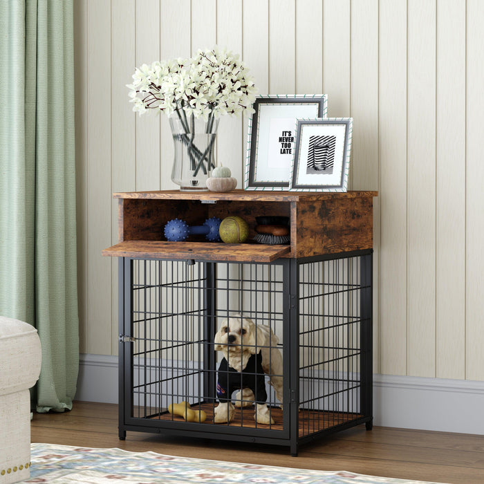 Furniture Style Wood Dog Crate End Table withStorage Console（Rustic Brown,19.69''w x 22.83''d x 26.97''h）