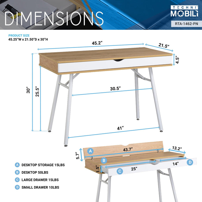 Techni MobiliModern MultiStorage Computer Desk withStorage, Pine