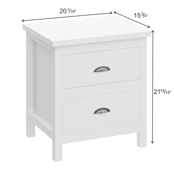 Versatile White 2-Drawers Nightstand, Bedside Table, End Table for Living Room Bedroom, Assembled with Sturdy Solid Wood