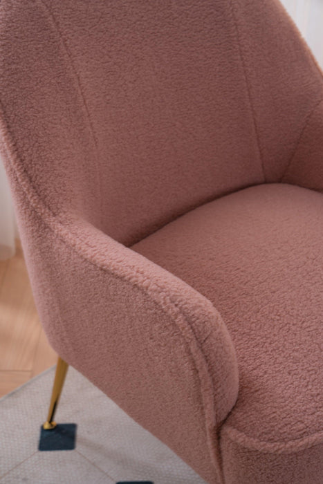 Modern Soft Teddy fabric Pink Ergonomics Accent Chair Living Room Chair Bedroom Chair Home Chair With Gold Legs And Adjustable Legs For Indoor Home