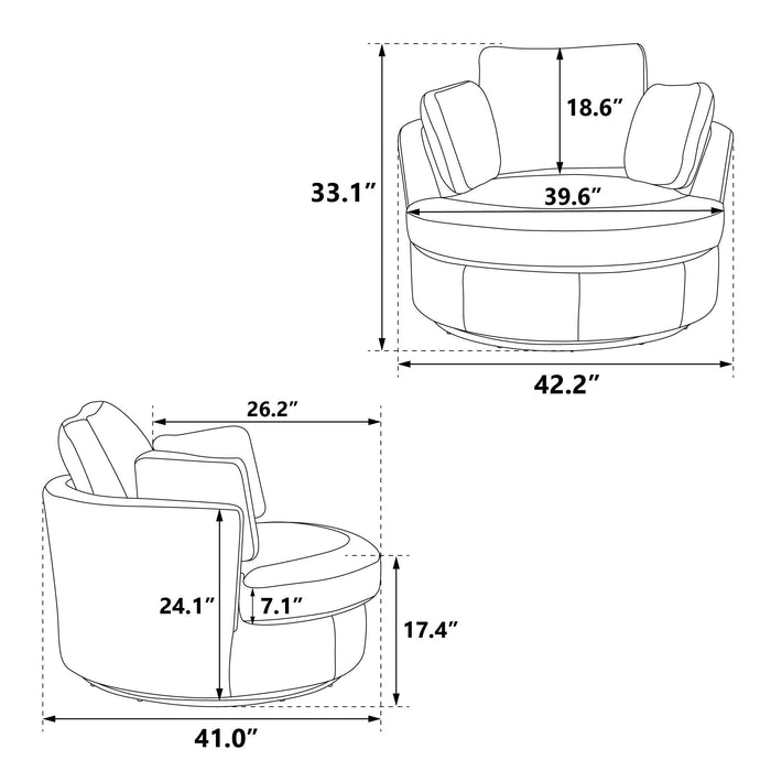 42.2"W Swivel Accent Barrel Chair and Half Swivel Sofa With 3 Pillows 360 Degree Swivel Round SofaModern Oversized Arm Chair Cozy Club Chair for Bedroom Living Room Lounge Hotel, Dark Gray Boucle