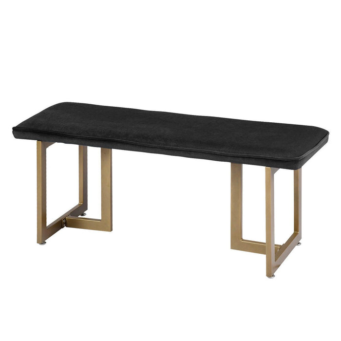 Set of 1 Upholstered Velvet Bench 44.5" W x 15" D x 18.5" H,Golden Powder Coating Legs  - Black