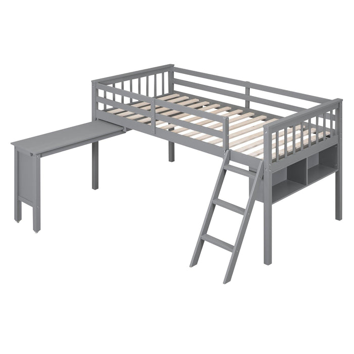 Twin Size Loft Bed With Removable Desk and Cabinet, Gray