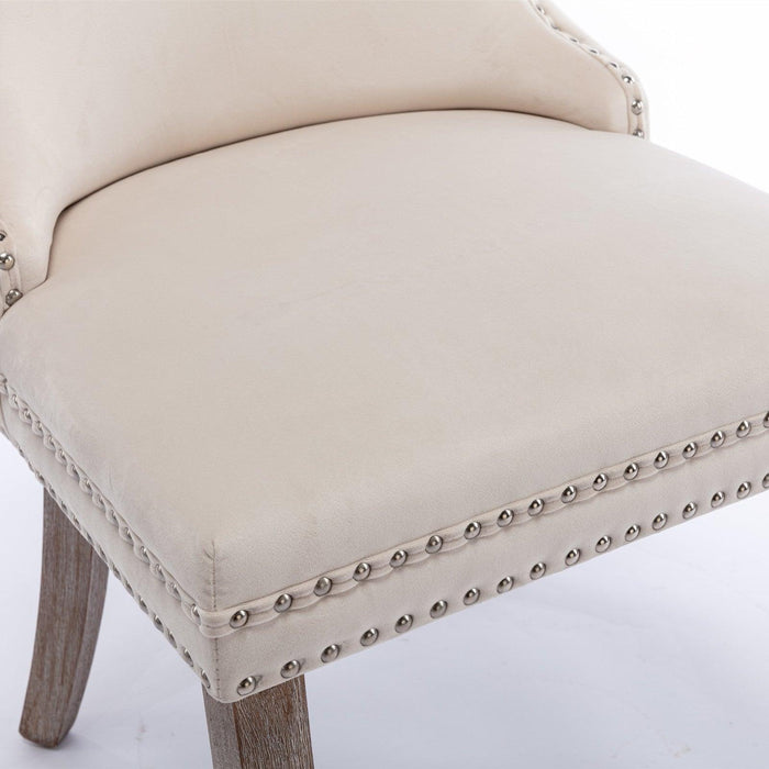 Cream Upholstered Wing-Back Dining Chair with Backstitching Nailhead Trim and Solid Wood Legs,Set of 2, Beige