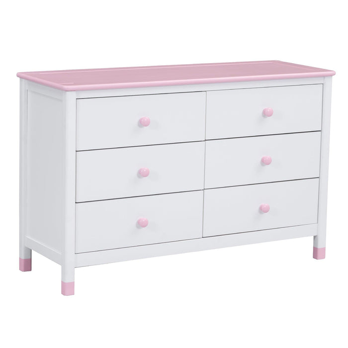 3-Pieces Bedroom Sets Twin Size Platform Bed with Nightstand andStorage dresser,White+Pink