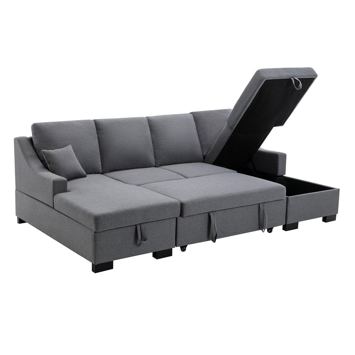 Upholstery Sleeper Sectional Sofa with DoubleStorage Spaces, 2 Tossing Cushions, Grey