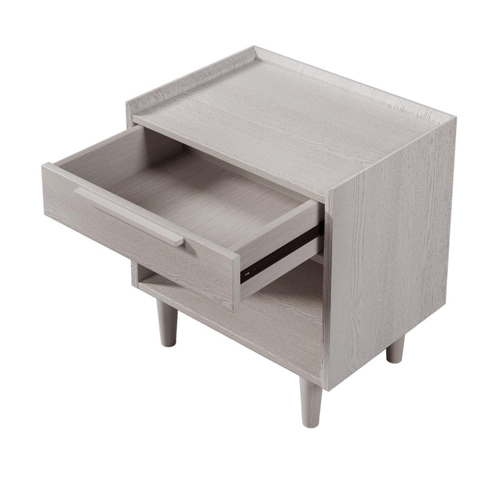 Modern Style Manufactured Wood One-Drawer Nightstand Side Table with Solid Wood Legs, Stone Gray