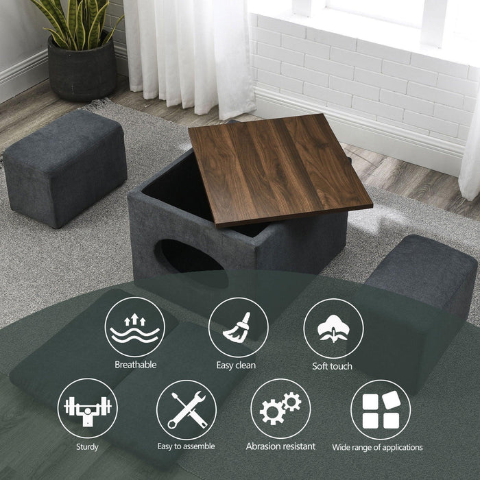 25"WModern design hollowStorage ottoman, upholstery, coffee table, two small footstools, easyStorage and wide use