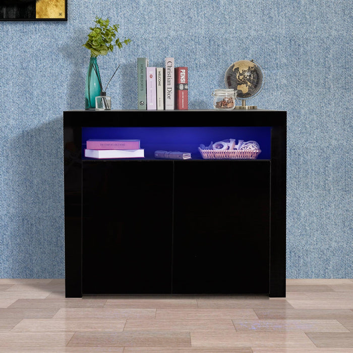 Living Room SideboardStorage Cabinet Black High Gloss with LED Light,Modern Kitchen Unit Cupboard Buffet WoodenStorage Display Cabinet TV Stand with 2 Doors for Hallway Dining Room