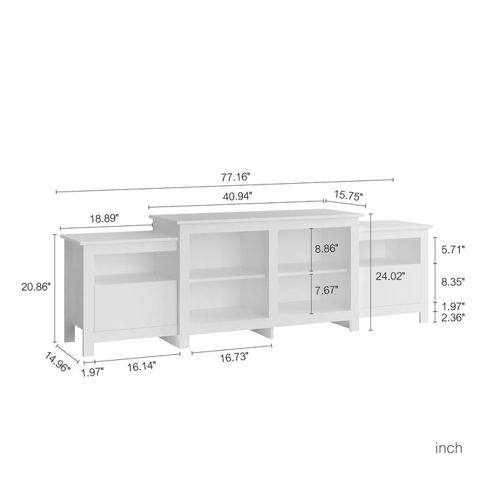 Modern  white TV Stand for 75 inch TV , 16 Colors LED TV Stand w/Remote Control Lights