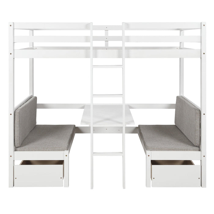 Functional Loft Bed (turn into upper bed and down desk，cushion sets are free),Twin Size,White