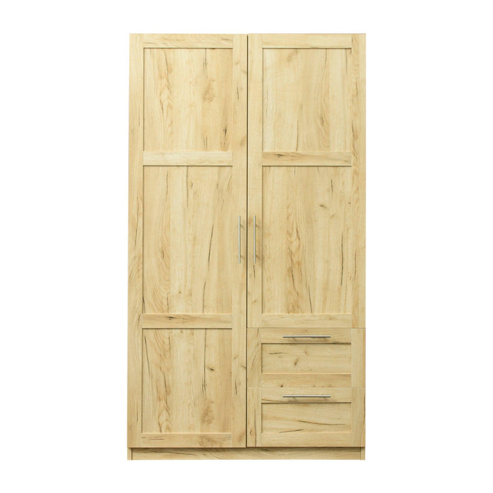 High wardrobe and kitchen cabinet with 2 doors, 2 drawers and 5Storage spaces,Oak