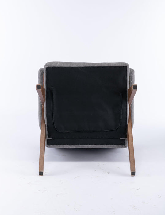 Accent chair, KD rubber wood legs with Walnut finish. Fabric cover the seat. With a cushion.Grey